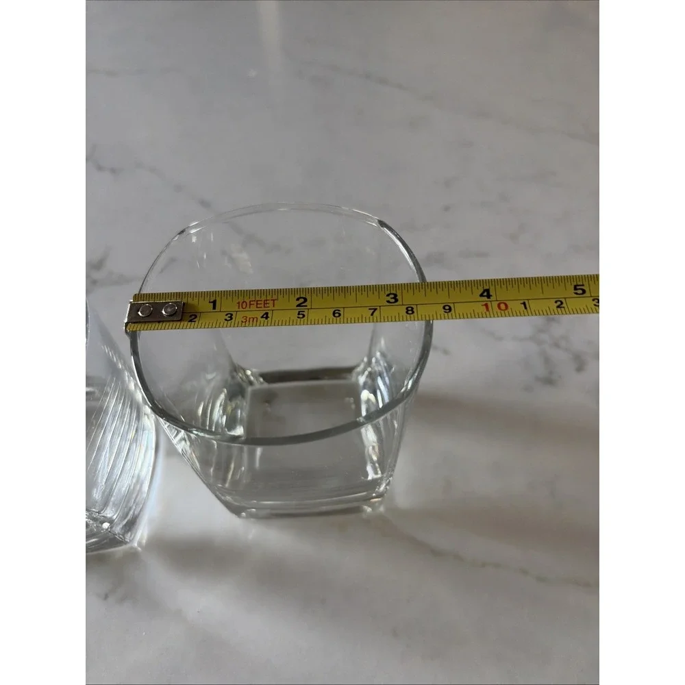 2 Modern Square Base Whiskey Glasses Heavy Bottom Rocks Tumblers- Not Same! Read
